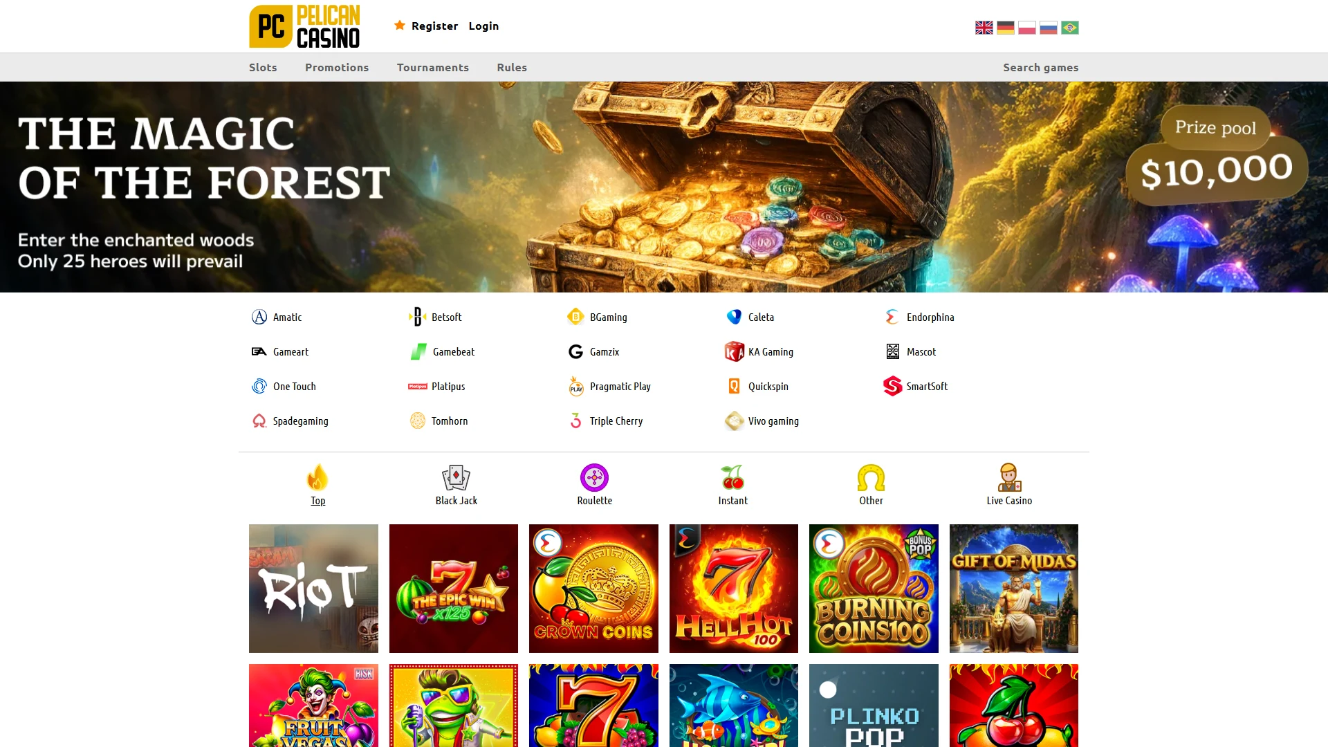 Pelican Casino casino lobby on desktop